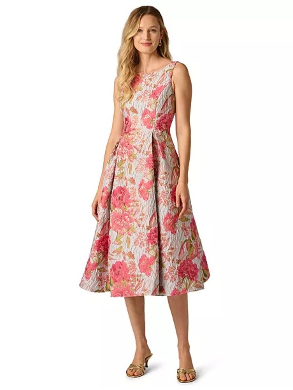 Adrianna Papell Women's Floral Crew Neck Midi Dress